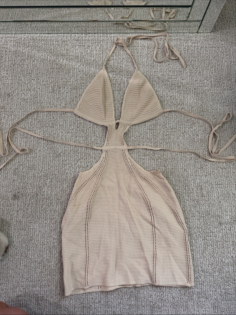Beige Crochet Halter Mini Dress